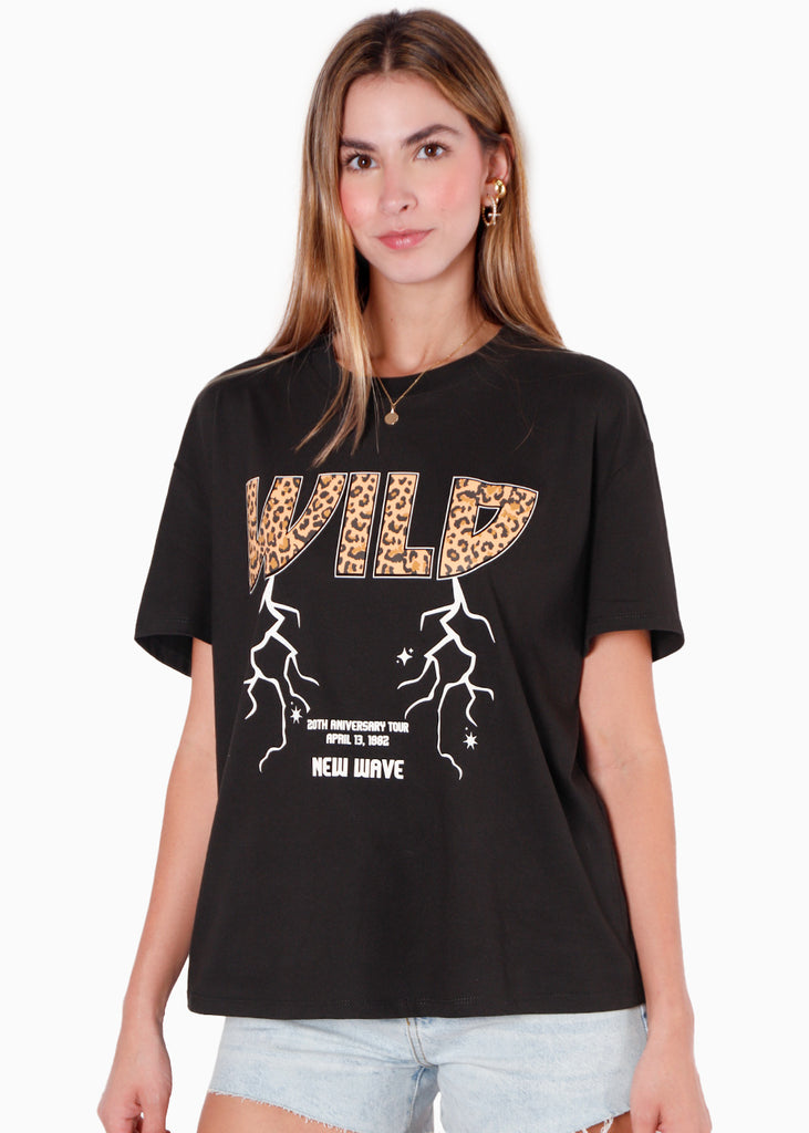 Camiseta oversized estampada "Wild" color negro para mujer - Flashy