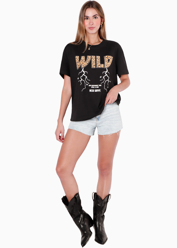 Camiseta oversized estampada "Wild" color negro para mujer - Flashy