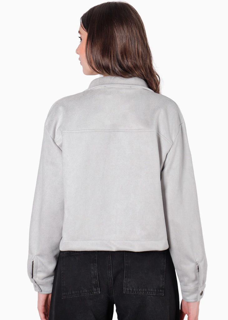 Chaqueta corta tipo gamuza color gris para mujer - Flashy