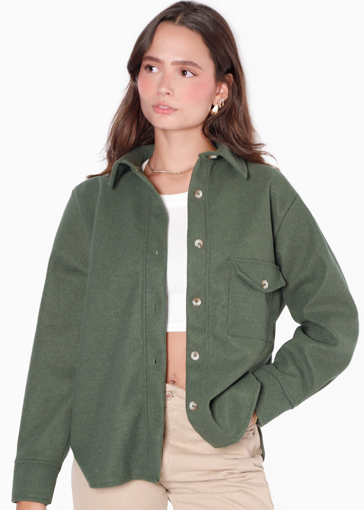 Chaqueta de paño con botones y oversized color verde para mujer - Flashy