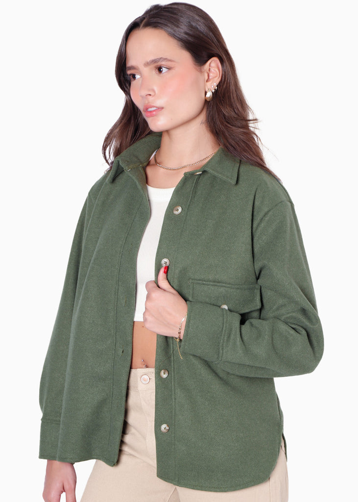 Chaqueta de paño con botones y oversized color verde para mujer - Flashy