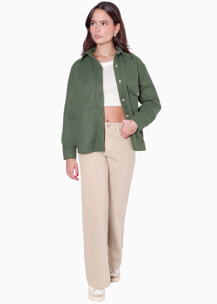 Chaqueta de paño con botones y oversized color verde para mujer - Flashy