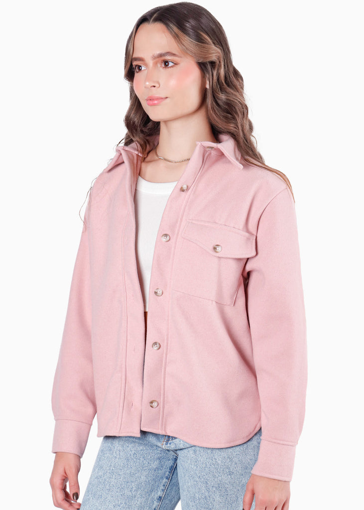 Chaqueta de paño con botones y oversized color rosado para mujer - Flashy