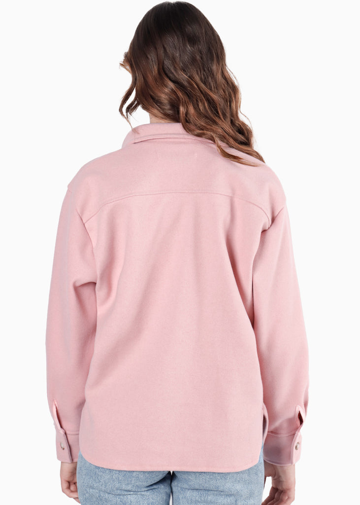 Chaqueta de paño con botones y oversized color rosado para mujer - Flashy