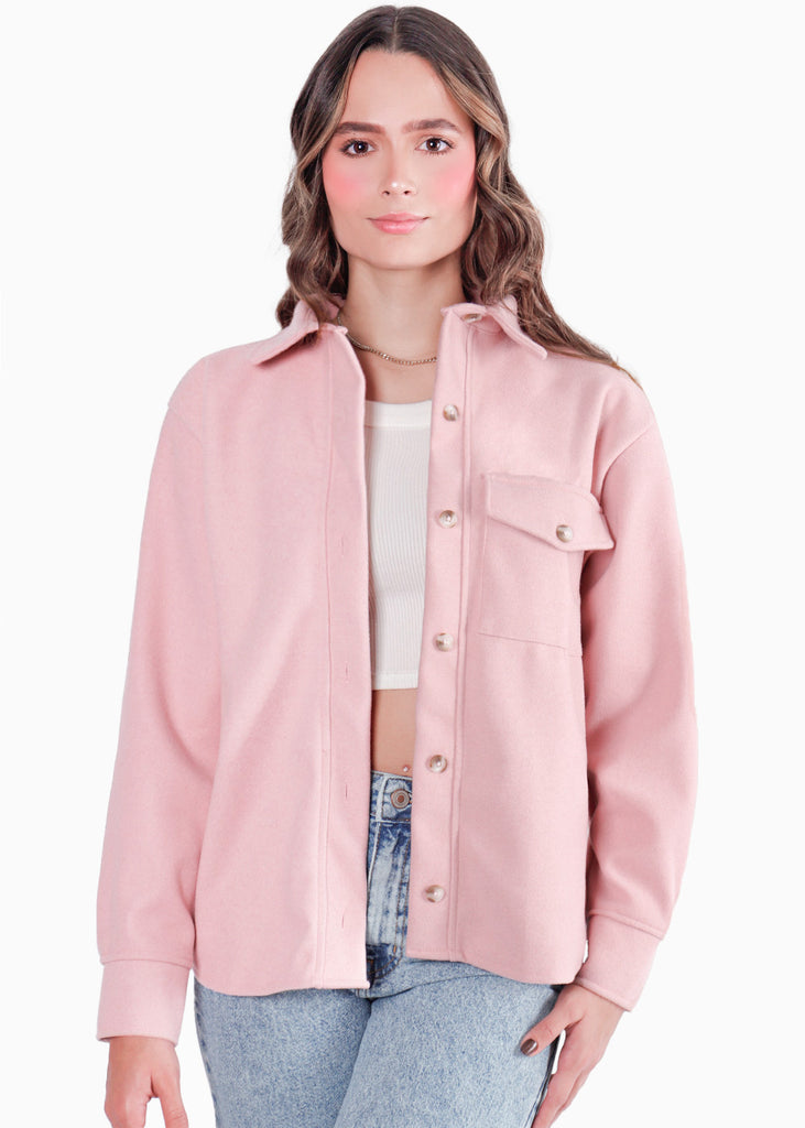 Chaqueta de paño con botones y oversized color rosado para mujer - Flashy