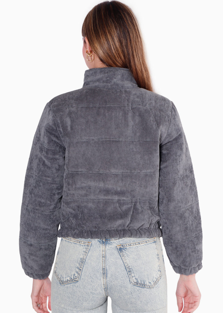 Chaqueta puffer de corduroy color gris para mujer - Flashy