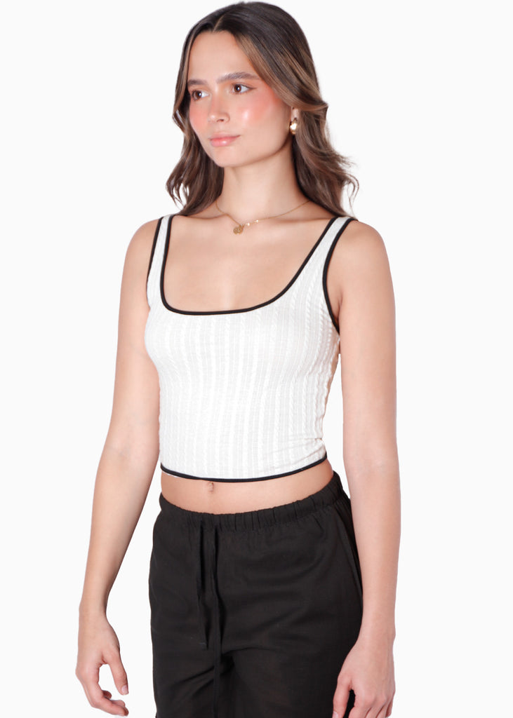 Crop top de tiras con sesgos en contraste color blanco, marfil para mujer - Flashy