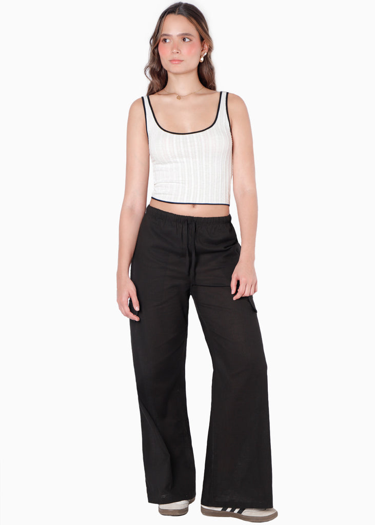 Crop top de tiras con sesgos en contraste color blanco, marfil para mujer - Flashy