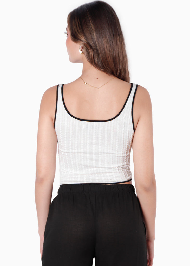 Crop top de tiras con sesgos en contraste color blanco, marfil para mujer - Flashy