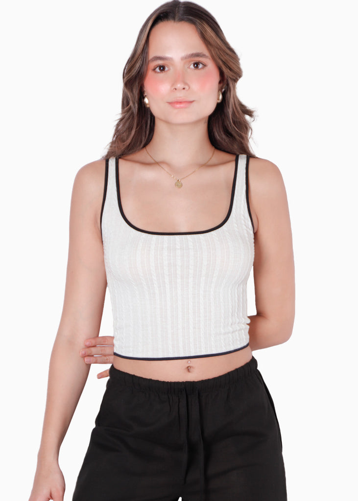 Crop top de tiras con sesgos en contraste color blanco, marfil para mujer - Flashy