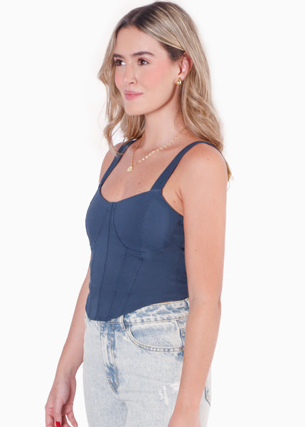 Crop top de tiras tipo corset color azul para mujer - Flashy