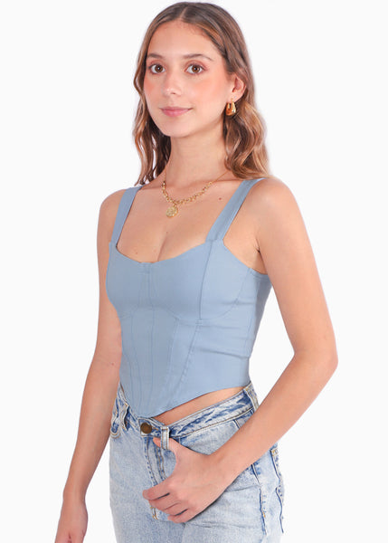 Crop top de tiras tipo corset color azul para mujer - Flashy