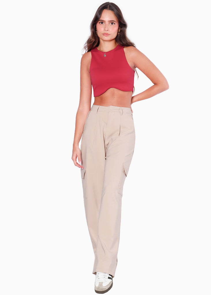 Crop top sin mangas color rojo para mujer - Flashy