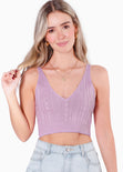 Crop top tejido de tiras con escote en v color lila para mujer - Flashy