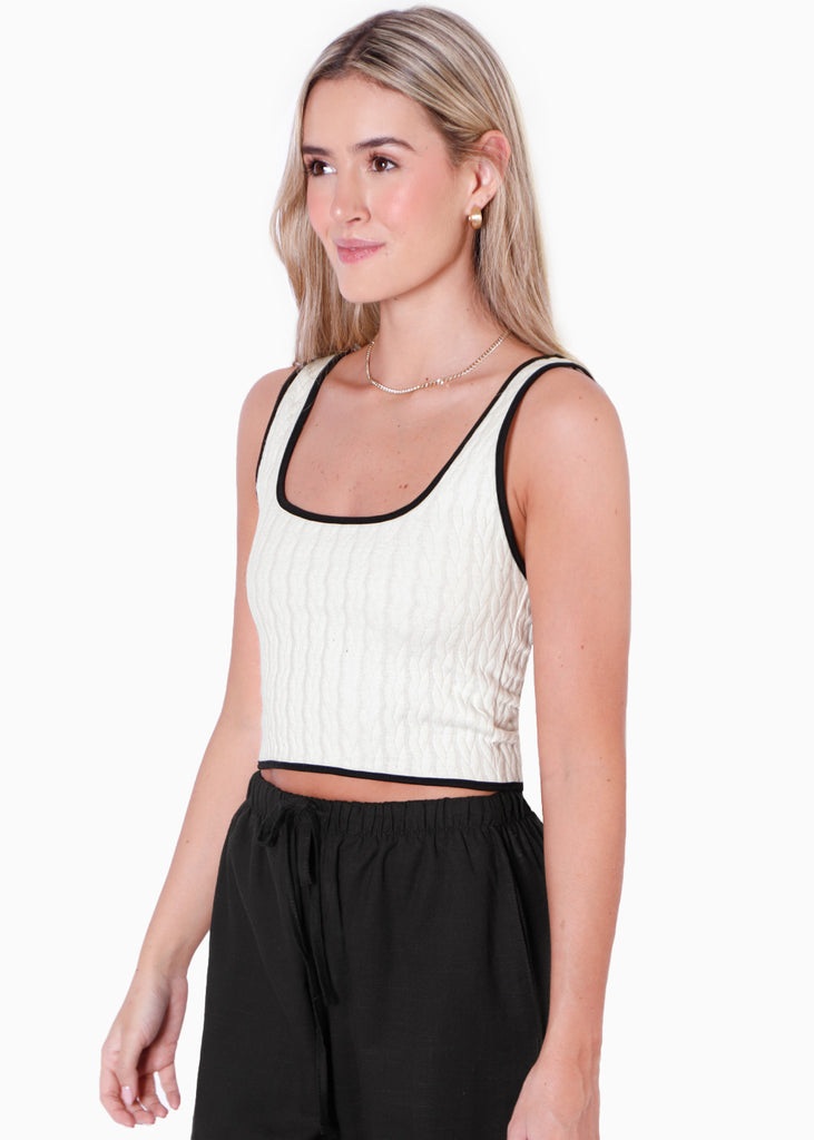 Crop top de tiras con sesgos en contraste color blanco, marfil para mujer - Flashy