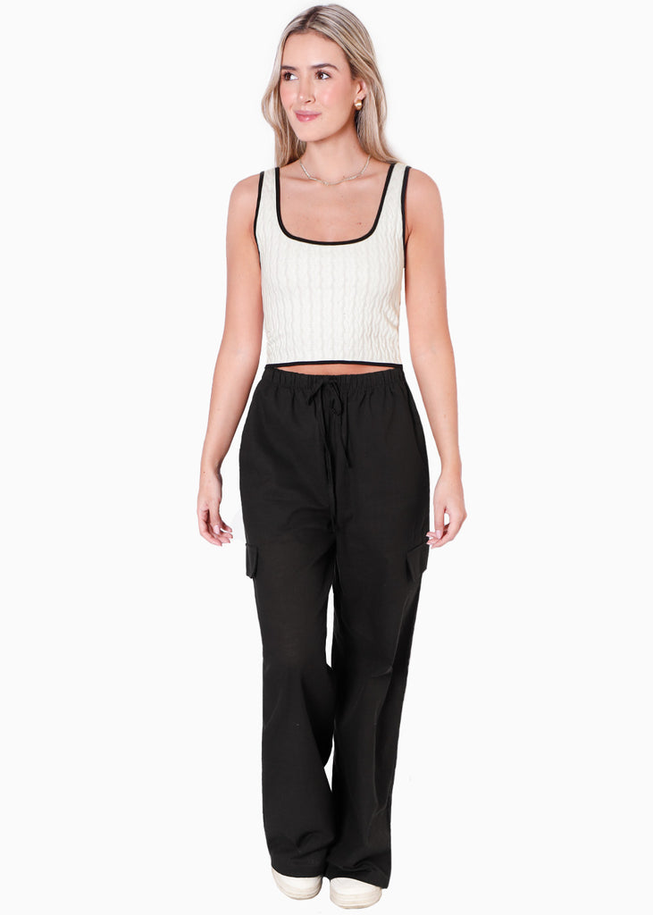 Crop top de tiras con sesgos en contraste color blanco, marfil para mujer - Flashy