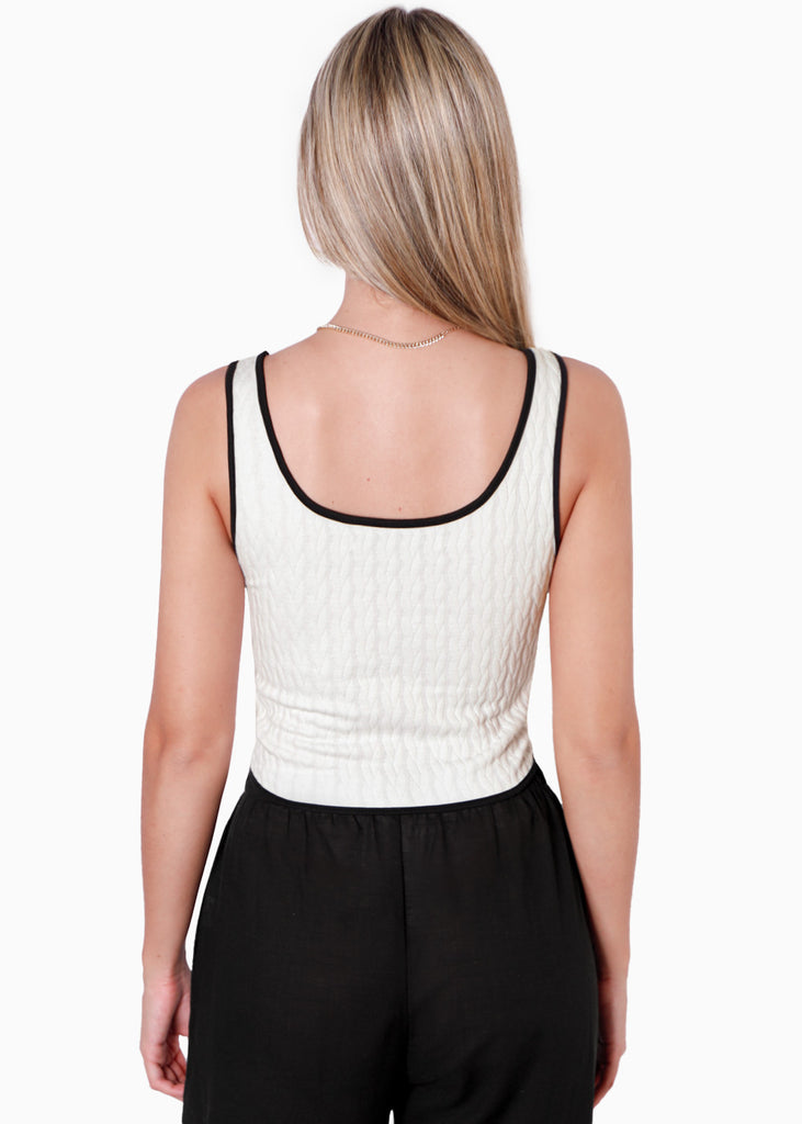 Crop top de tiras con sesgos en contraste color blanco, marfil para mujer - Flashy