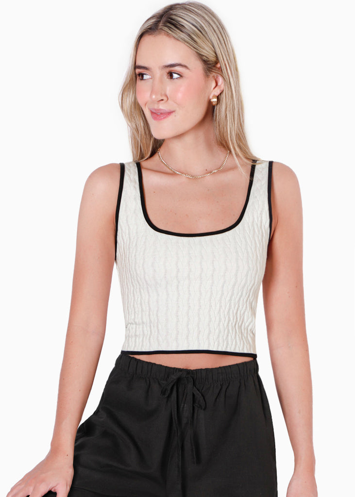 Crop top de tiras con sesgos en contraste color blanco, marfil para mujer - Flashy