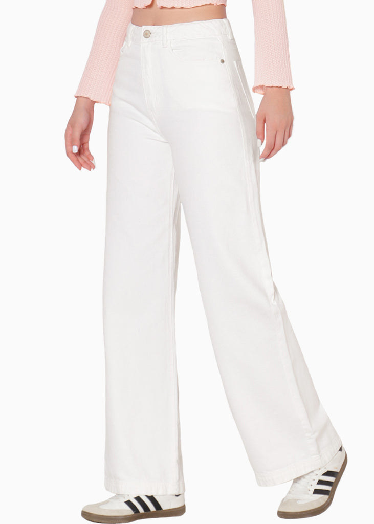 Jean recto de tiro alto  color blanco, marfil para mujer - Flashy