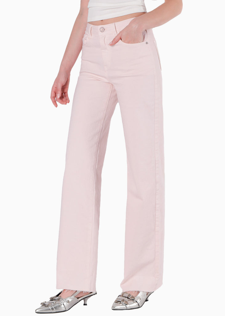 Jean wide leg de tiro alto color rosado para mujer - Flashy