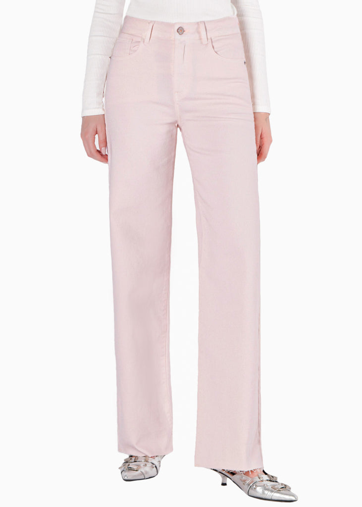 Jean wide leg de tiro alto color rosado para mujer - Flashy