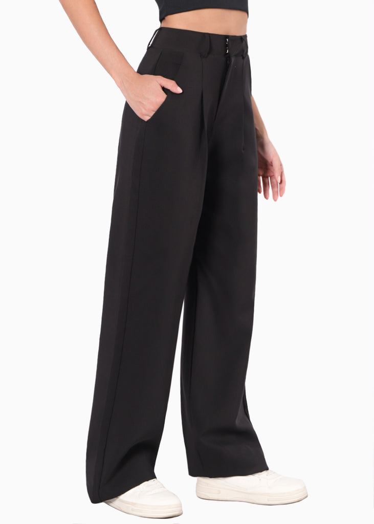 Pantalón tiro alto wide leg color negro para mujer - Flashy