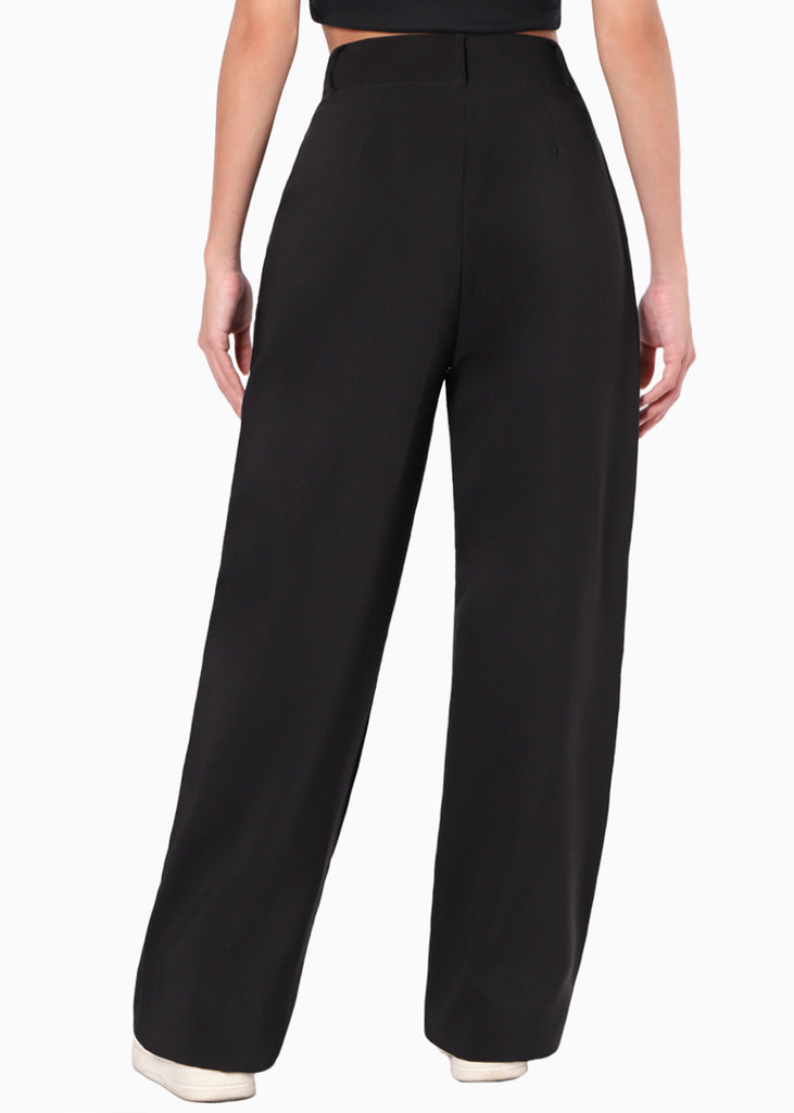 Pantalón tiro alto wide leg color negro para mujer - Flashy