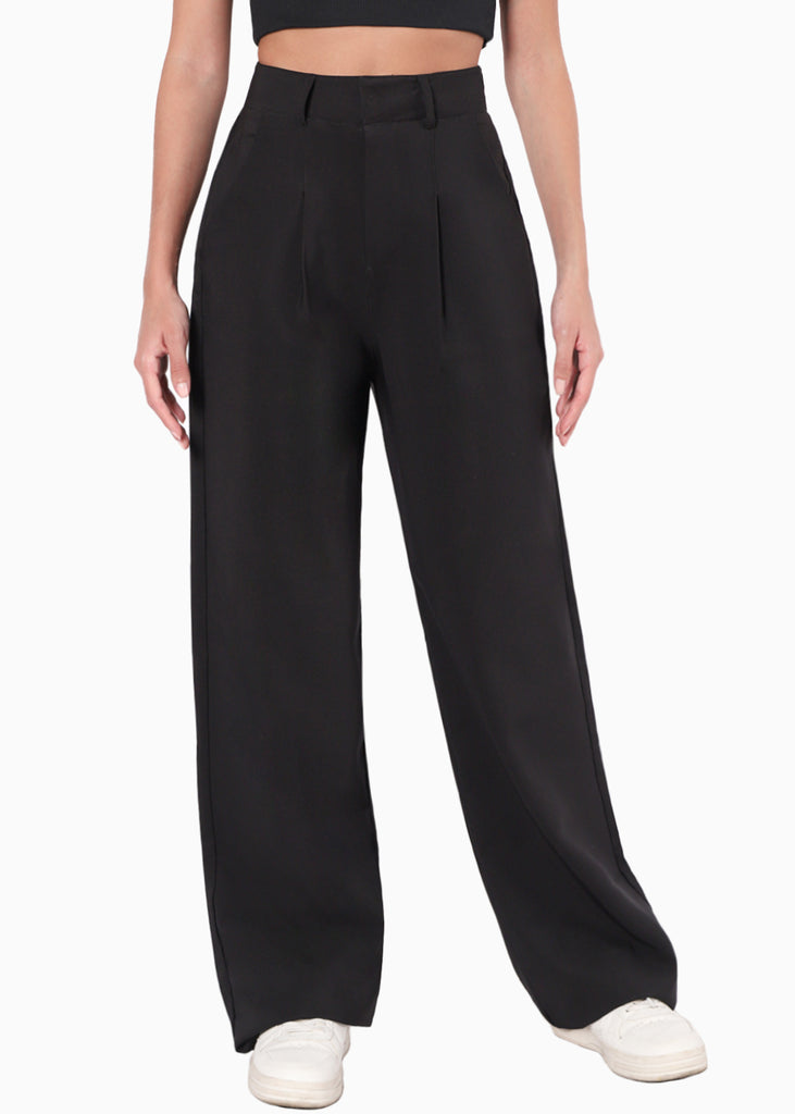 Pantalón tiro alto wide leg color negro para mujer - Flashy