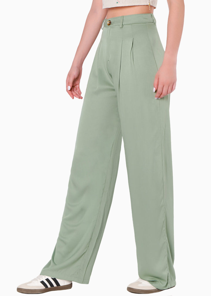 Pantalón wide leg de tiro alto color verde para mujer - Flashy