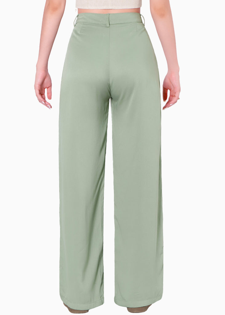 Pantalón wide leg de tiro alto color verde para mujer - Flashy