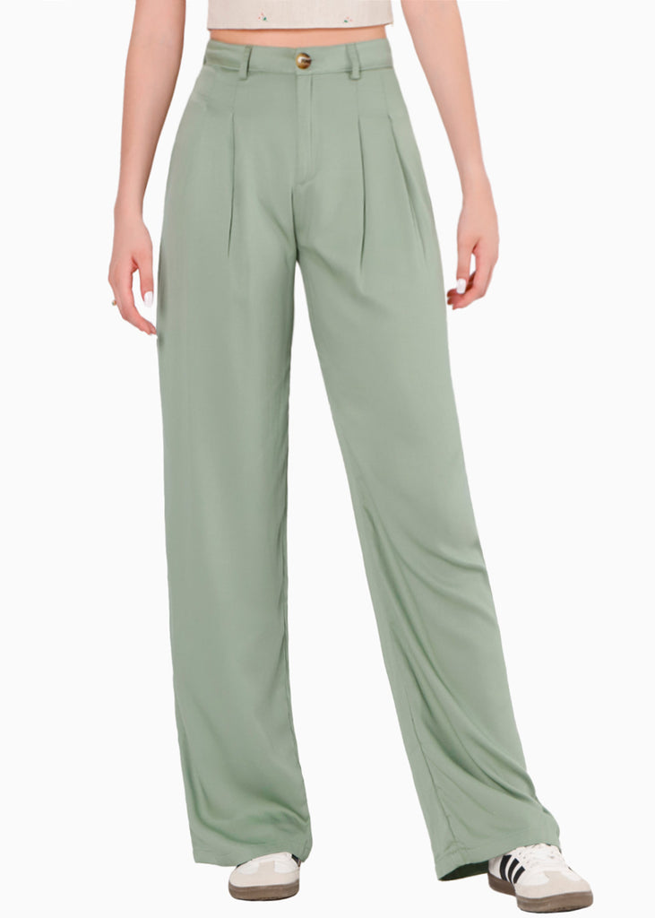 Pantalón wide leg de tiro alto color verde para mujer - Flashy