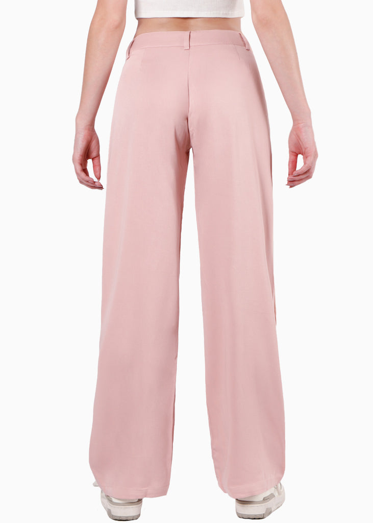 Pantalón wide leg de tiro bajo color rosado para mujer - Flashy