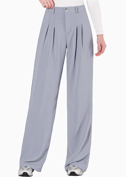 Pantalón wide leg tipo sastre color gris para mujer - Flashy