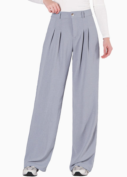 Pantalón wide leg tipo sastre color gris para mujer - Flashy