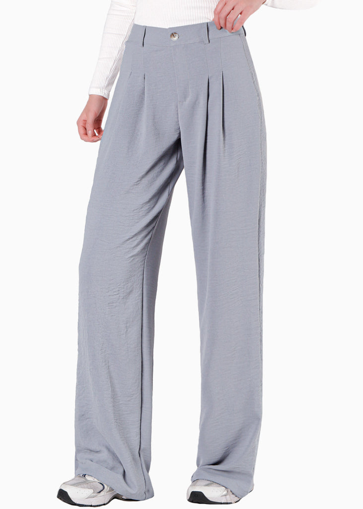 Pantalón wide leg tipo sastre color gris para mujer - Flashy