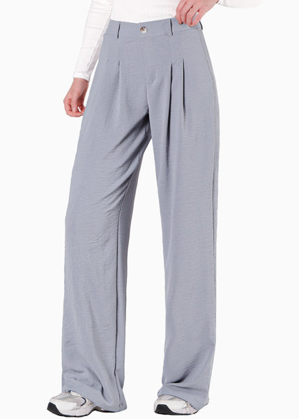 Pantalón wide leg tipo sastre color gris para mujer - Flashy