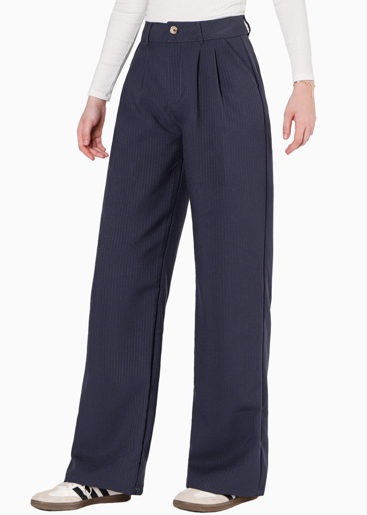 Pantalón wide leg tipo sastre color azul para mujer - Flashy