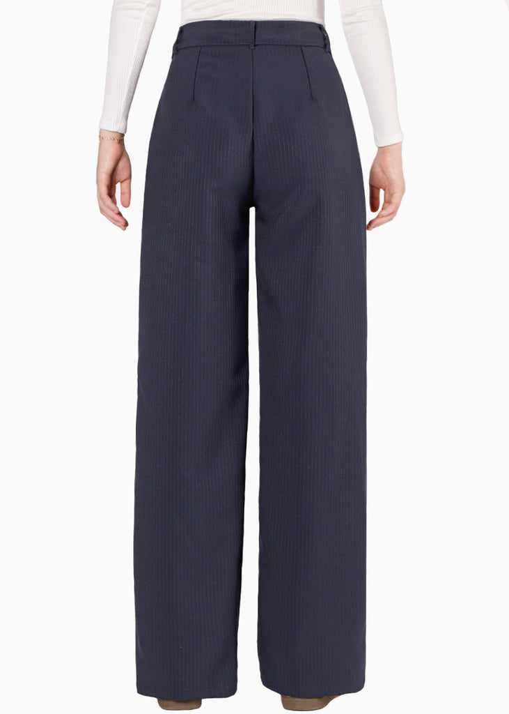 Pantalón wide leg tipo sastre color azul para mujer - Flashy