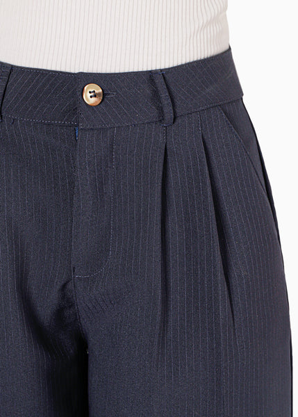 Pantalón wide leg tipo sastre color azul para mujer - Flashy
