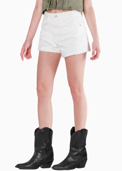 Short mom de denim y de tiro alto color blanco, marfil para mujer - Flashy