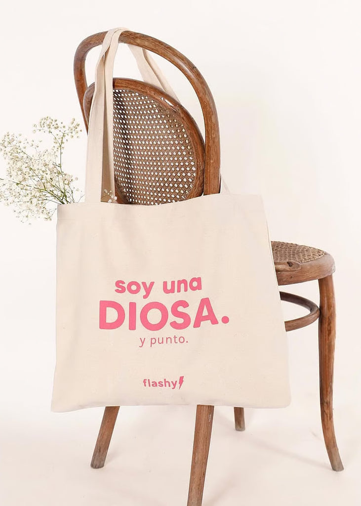 Tote bag con estampado "Soy una diosa y punto" color beige para mujer - Flashy